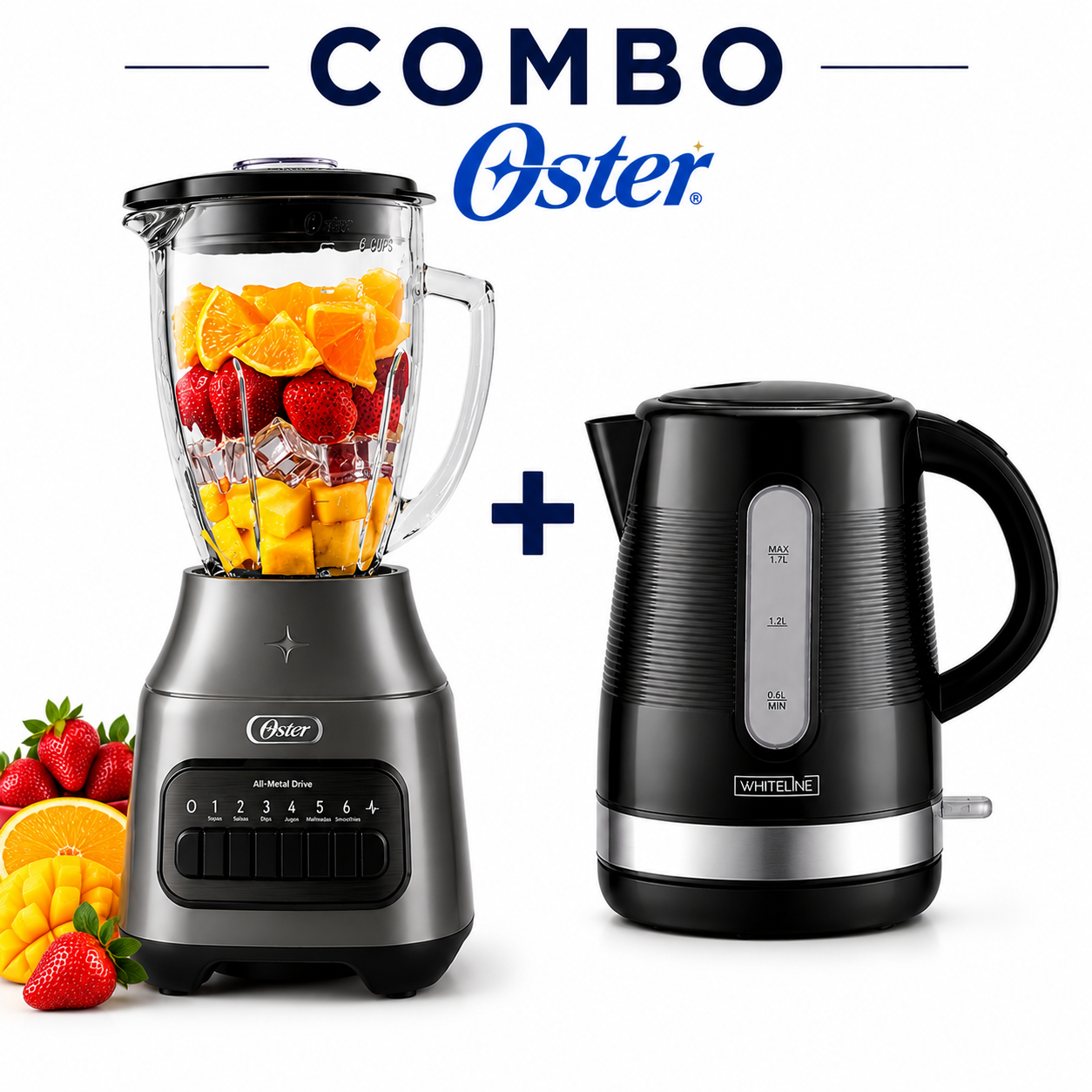 COMBO LICUADORA OSTER 6 VELOCIDADES BLSTPEG-GPB + HERVIDOR ELÉCTRICO WHITELINE 1707 NEGRO - 1