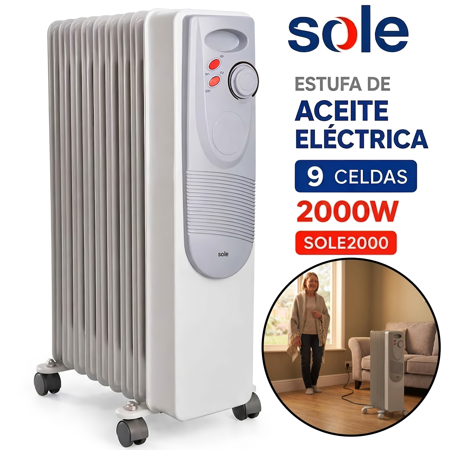 ESTUFA DE ACEITE SOLE ELÉCTRICA 9 CELDAS 2000W SOLE2000 - 1