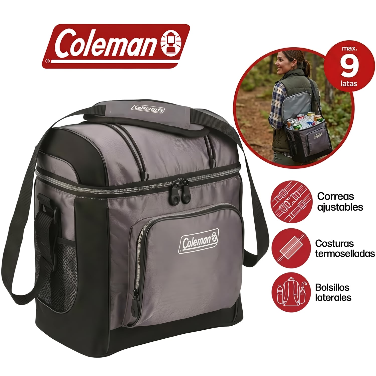 LONCHERA TÉRMICA SOFT COOLERS PORTÁTIL PARA 9 LATAS C024 GRIS - 1