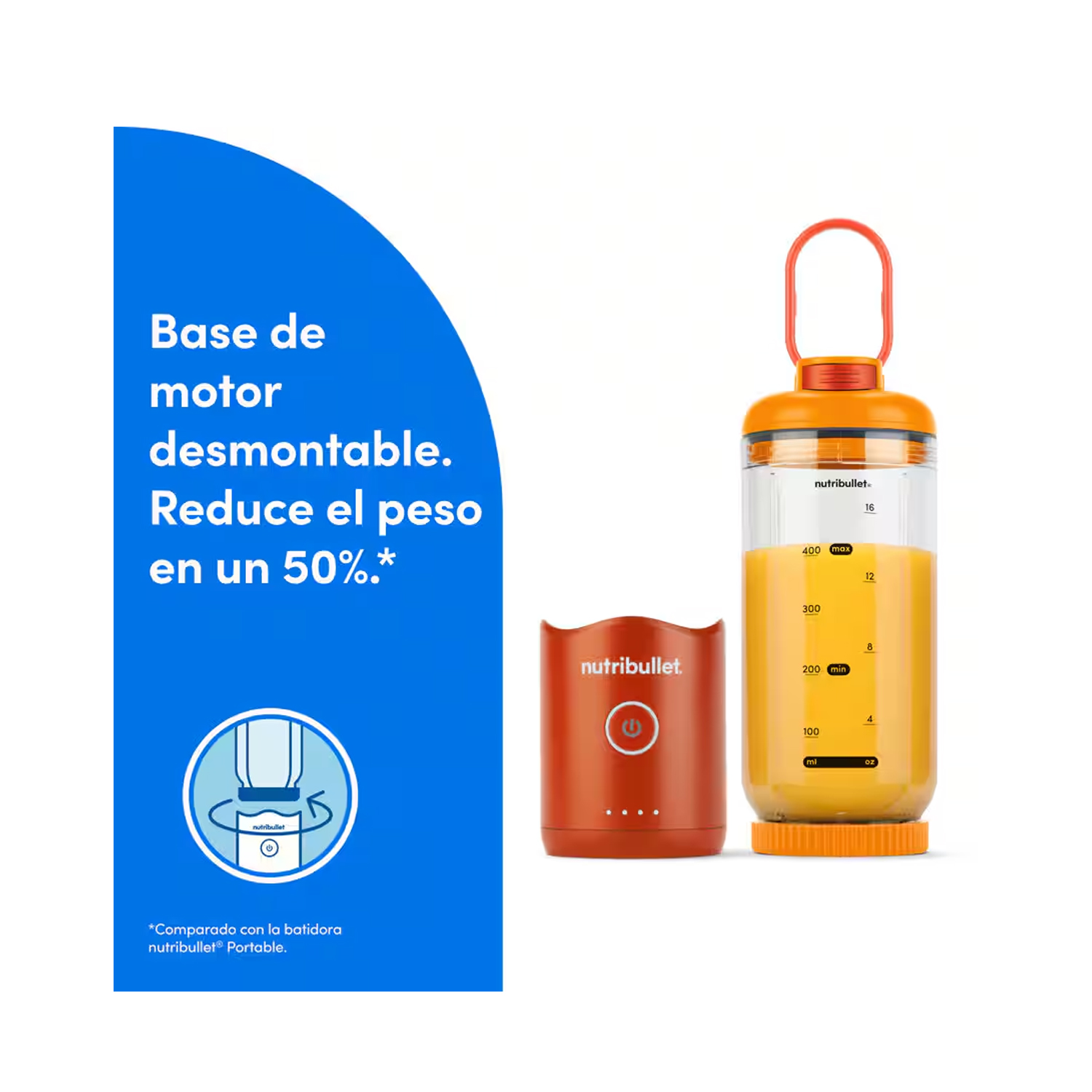 LICUADORA PORTÁTIL NUTRIBULLET FLEX 650 ML PARA SMOOTHIES Y BATIDOS NARANJA - 6