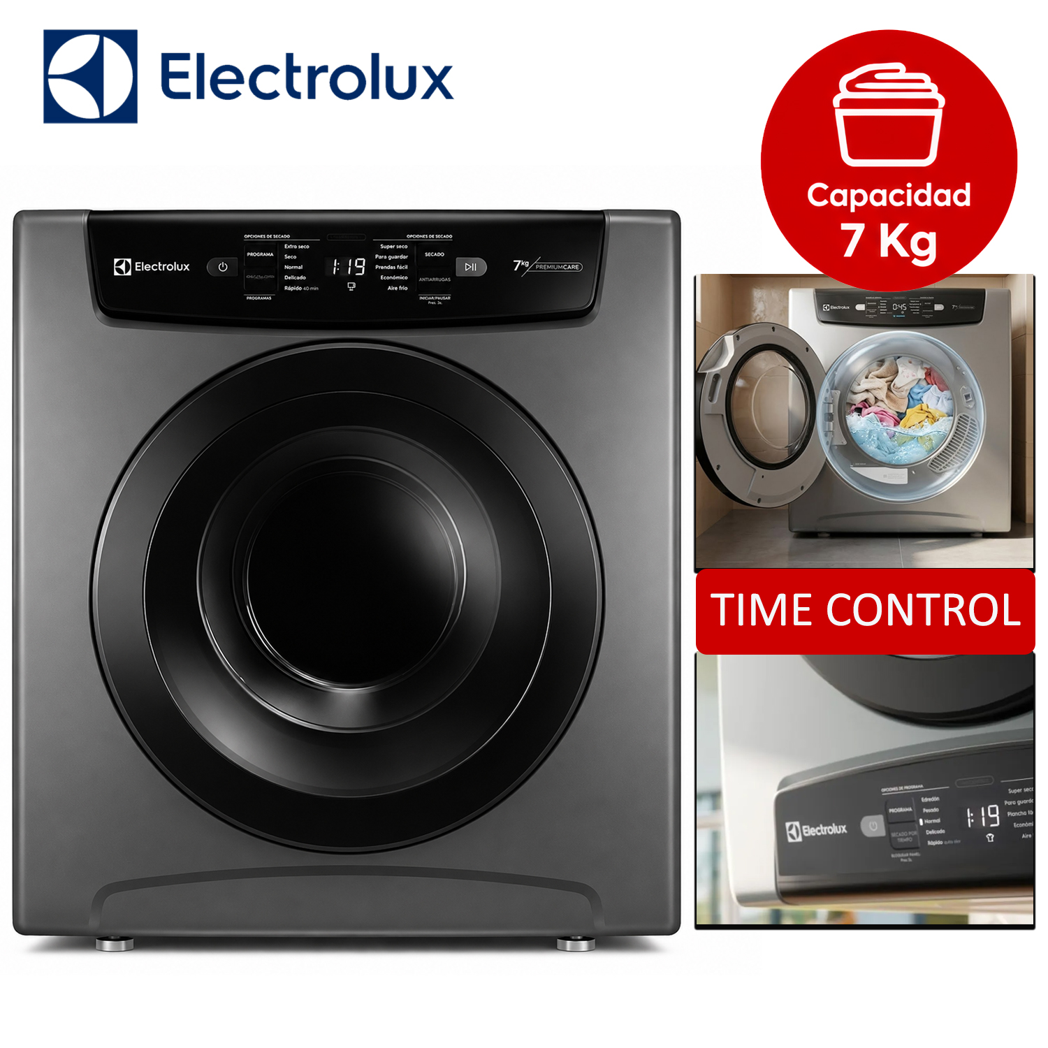 SECADORA 7KG GRIS PREMIUM CARE CON TIME CONTROL EDEJ07D2JSYG - 1