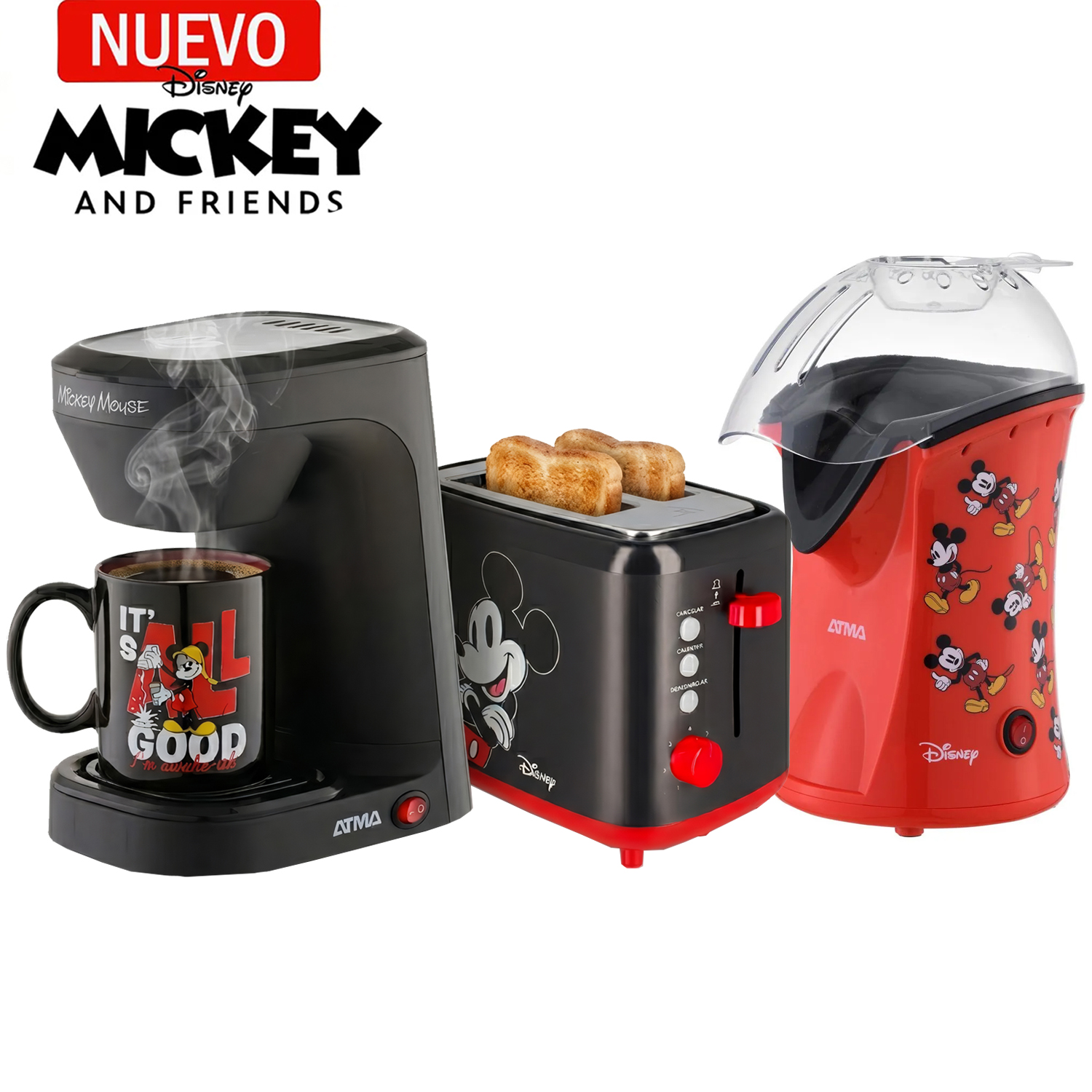 TRICOMBO ATMA CAFETERA CON TAZA DE MICKEY +POP CORN MAKER +TOSTADORA - 1
