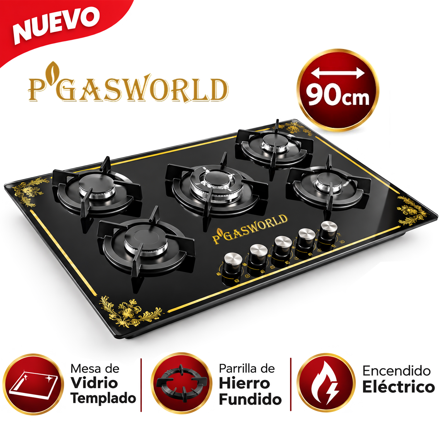 COCINA EMPOTRABLE PGAS 5 QUEMADORES VIDRIO TEMPLADO 90CM - 1