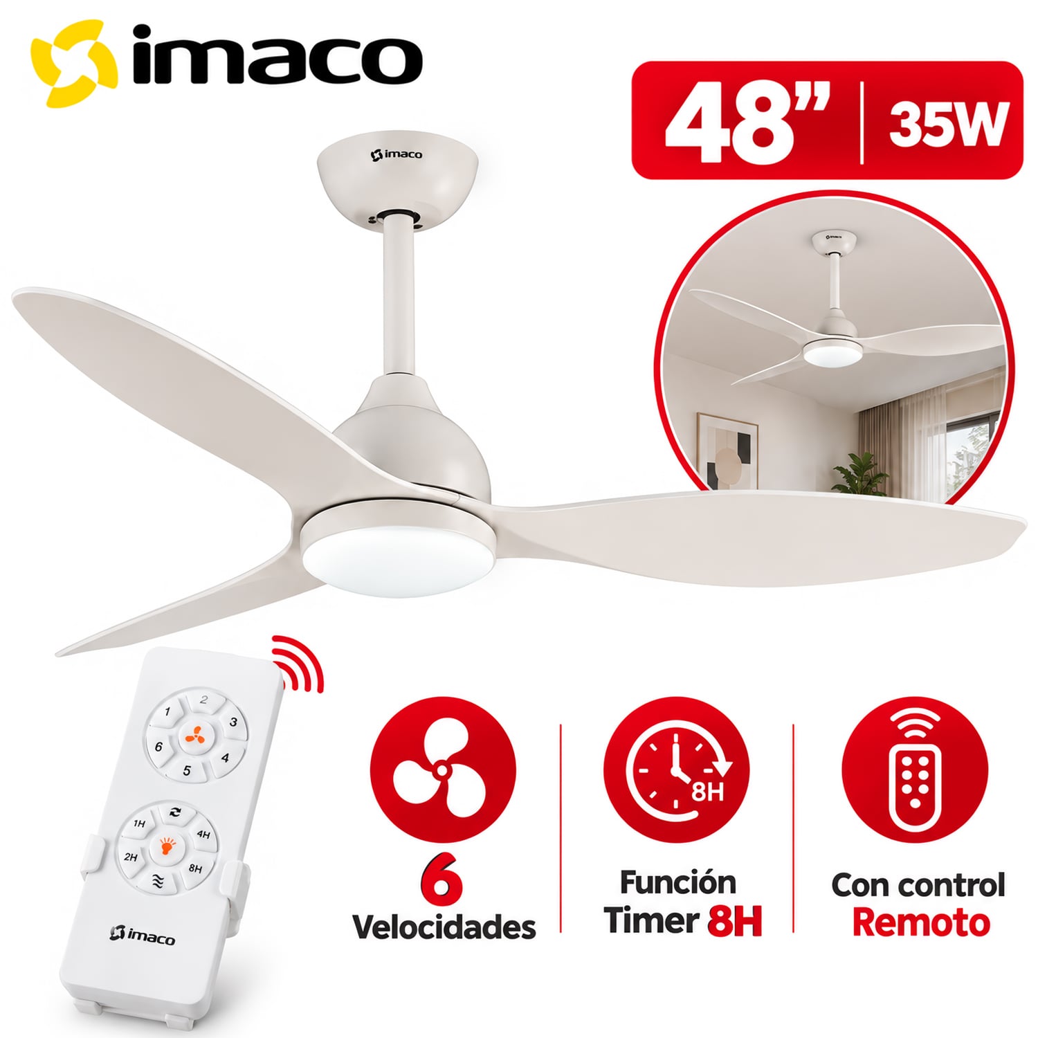 VENTILADOR DE TECHO DECORATIVO CON LUZ LED Y CONTROL CF4835DC - 1