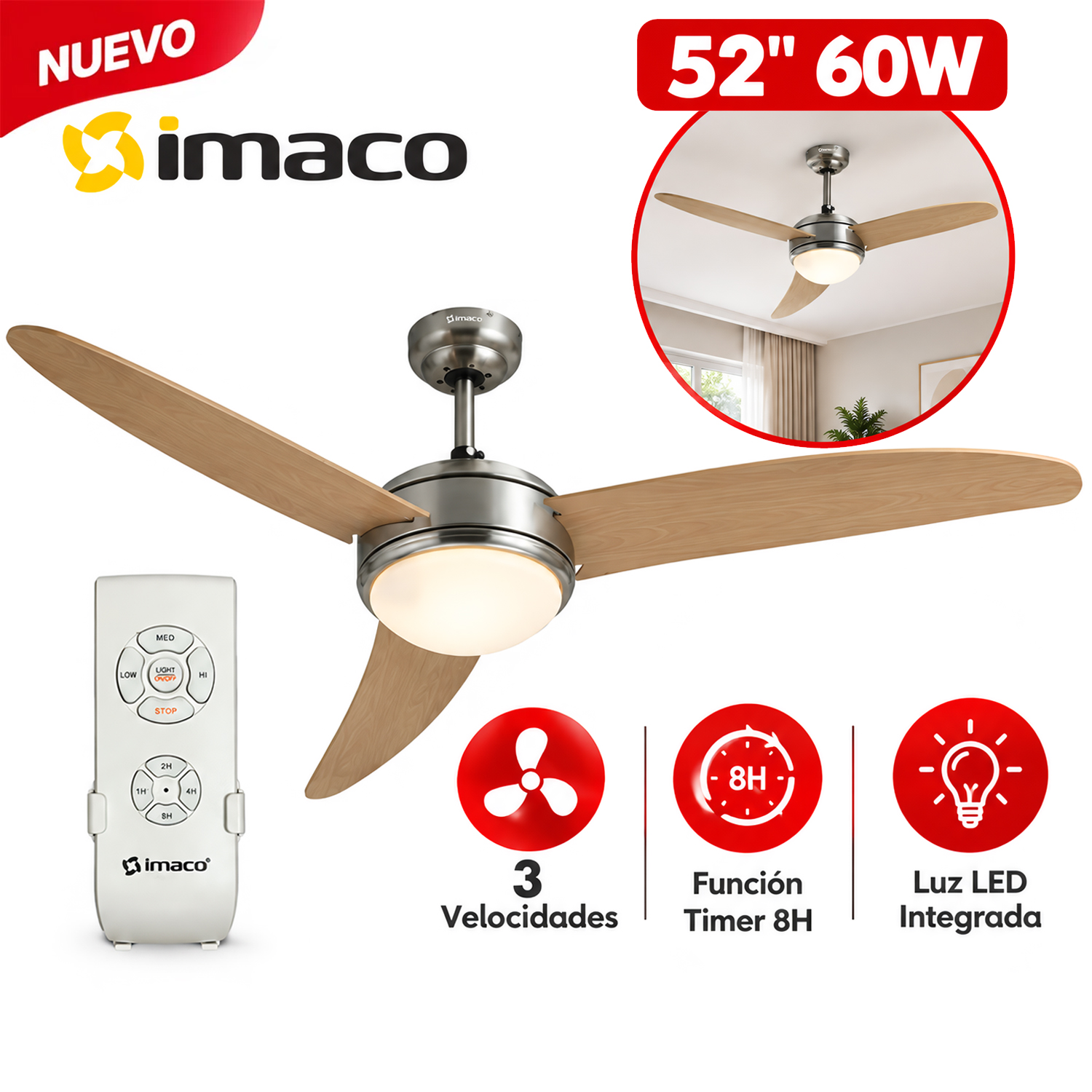 VENTILADOR DE TECHO DECORATIVO CON LUZ Y CONTROL CF5260AC - 1