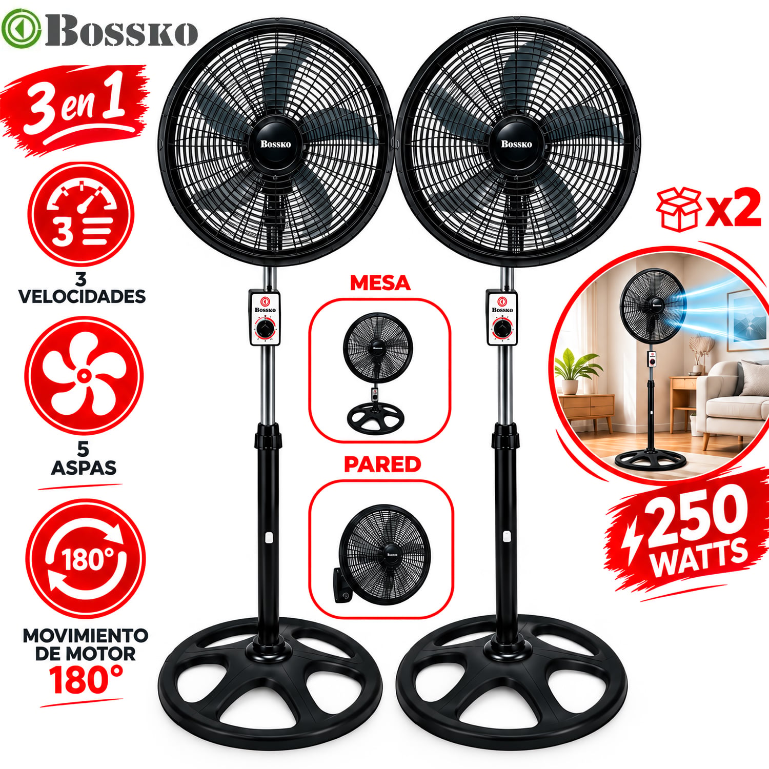 VENTILADOR BK-8233VO DE 18 250W X CAJA DE 2U NEGRO - 1