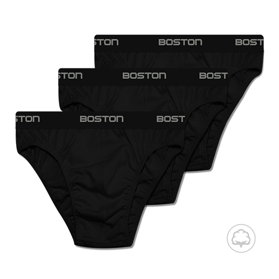 PACK 3 CALZONCILLOS BOSTON DEPORTIVO CON ELASTICO VISIBLE NEGRO - 1