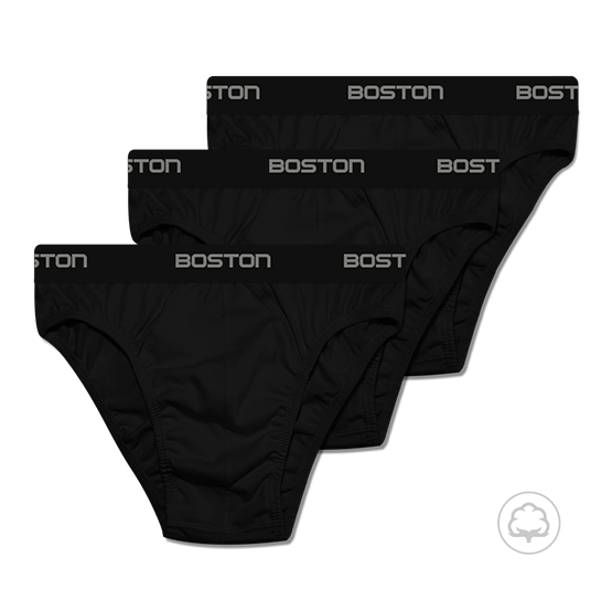 PACK 3 CALZONCILLOS BOSTON DEPORTIVO CON ELASTICO VISIBLE NEGRO - 1