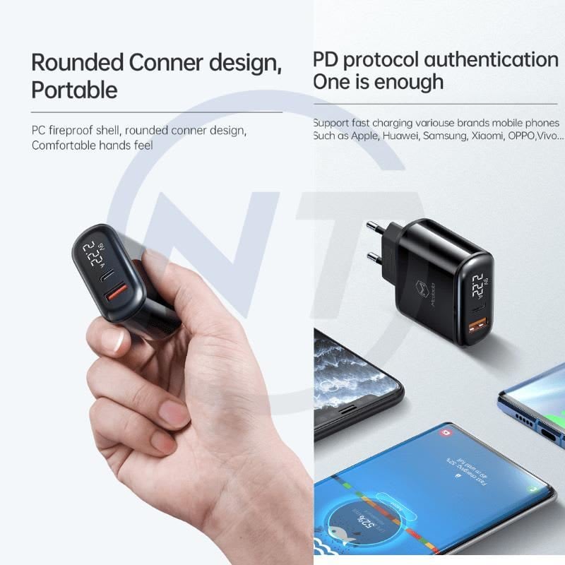 CARGADOR PARA IPHONE 20W MCDODO DOS PUERTOS DE CARGA RAPIDA CON PANEL DIGITAL USB-A Y USB-C (LHC-7171) - 2