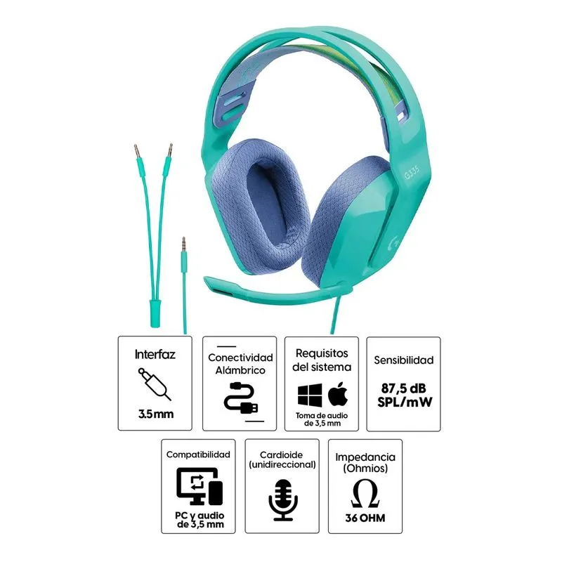 AURICULAR LOGITECH G335 MINT (981-001023) - 4