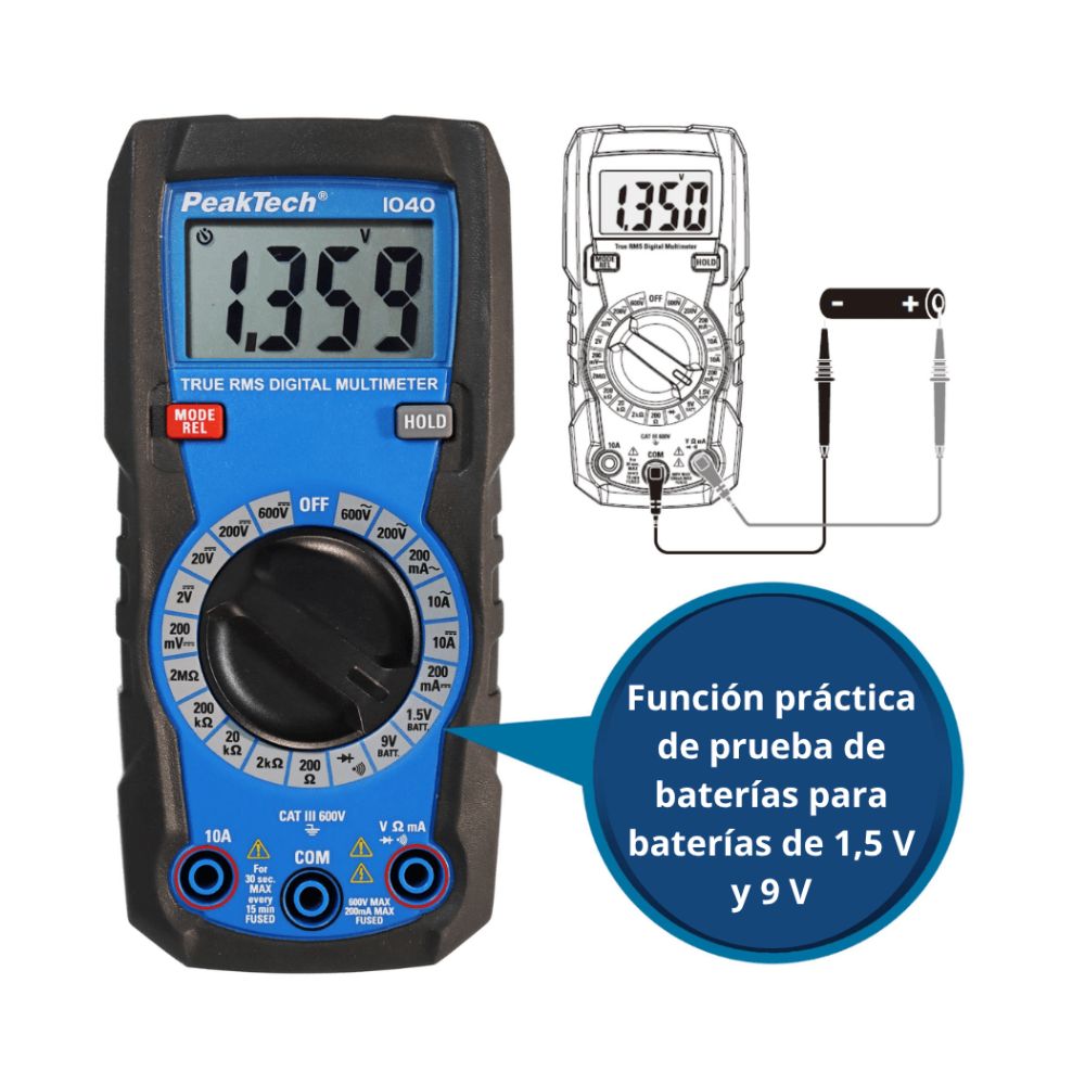 MULTIMETRO DIGITAL P1040 PEAKTECH PORTATIL 2000 COUNTS 600V AC/DC - 10A AC/DC (P1040) - 3