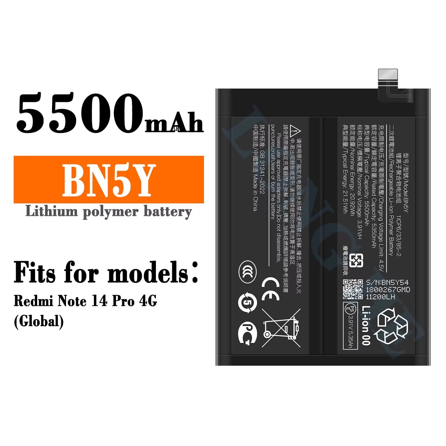 BATERIA REDMI NOTE 14 PRO (4G) BN5Y NUEVO - 1