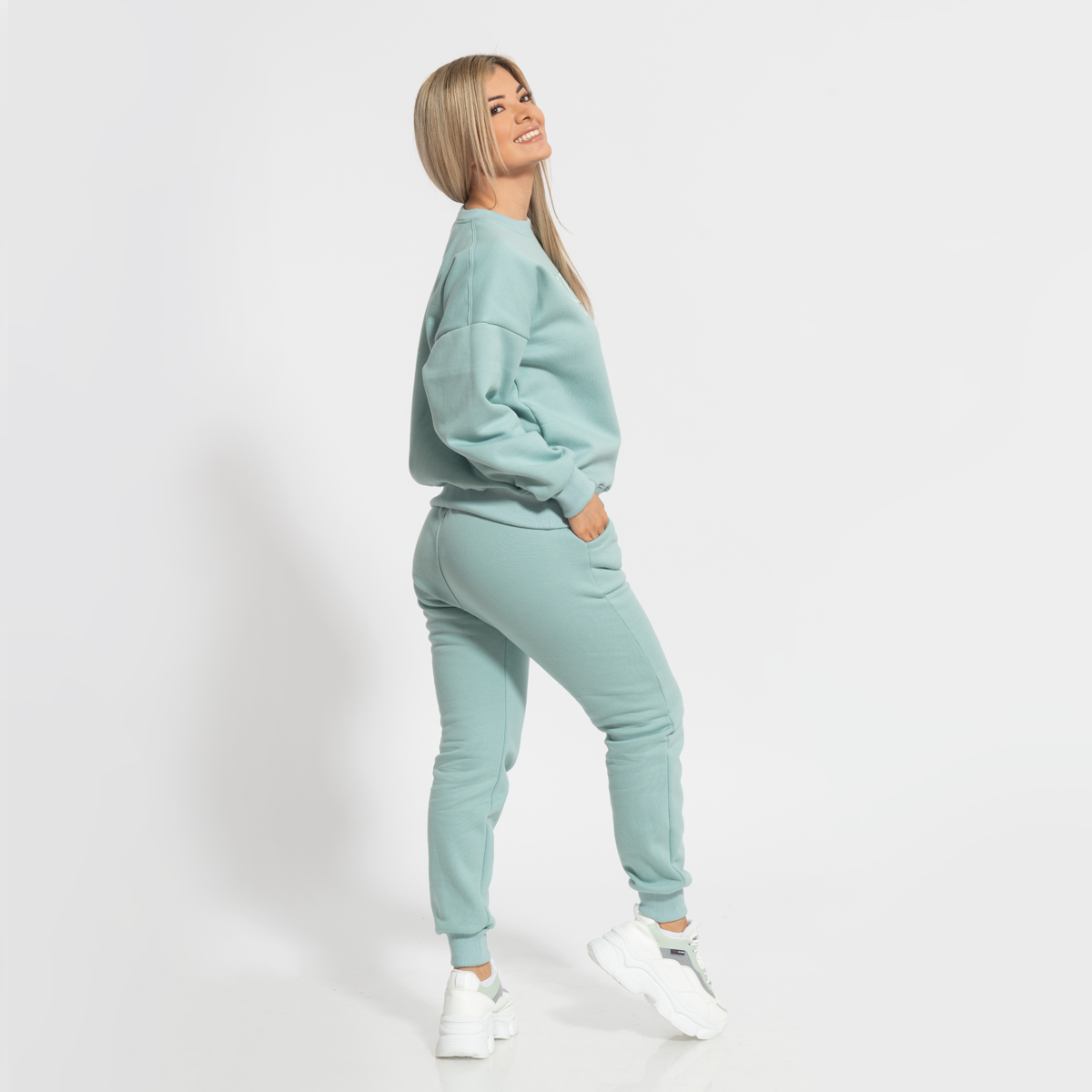 CONJUNTO BUZO ALGODÓN MUJER ONHUL TURQUESA DE POLERA + JOGGER MALIBU - 3
