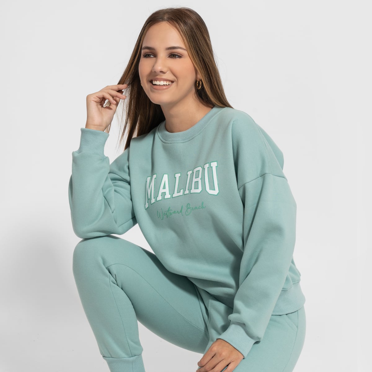 CONJUNTO BUZO ALGODÓN MUJER ONHUL TURQUESA DE POLERA + JOGGER MALIBU - 4