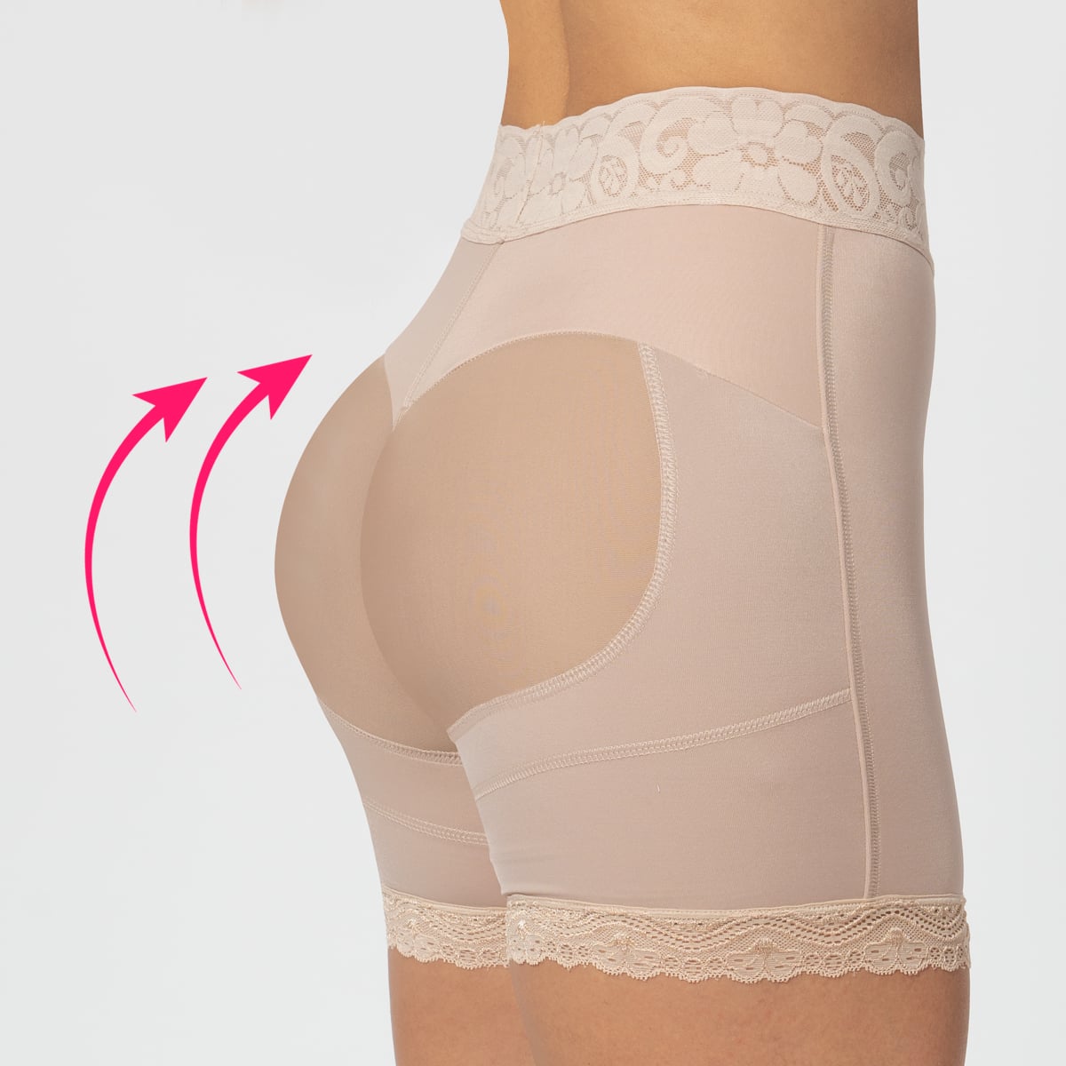 FAJA SHORT LEVANTA GLÚTEO COLA CON ENCAJE BEIGE - 1
