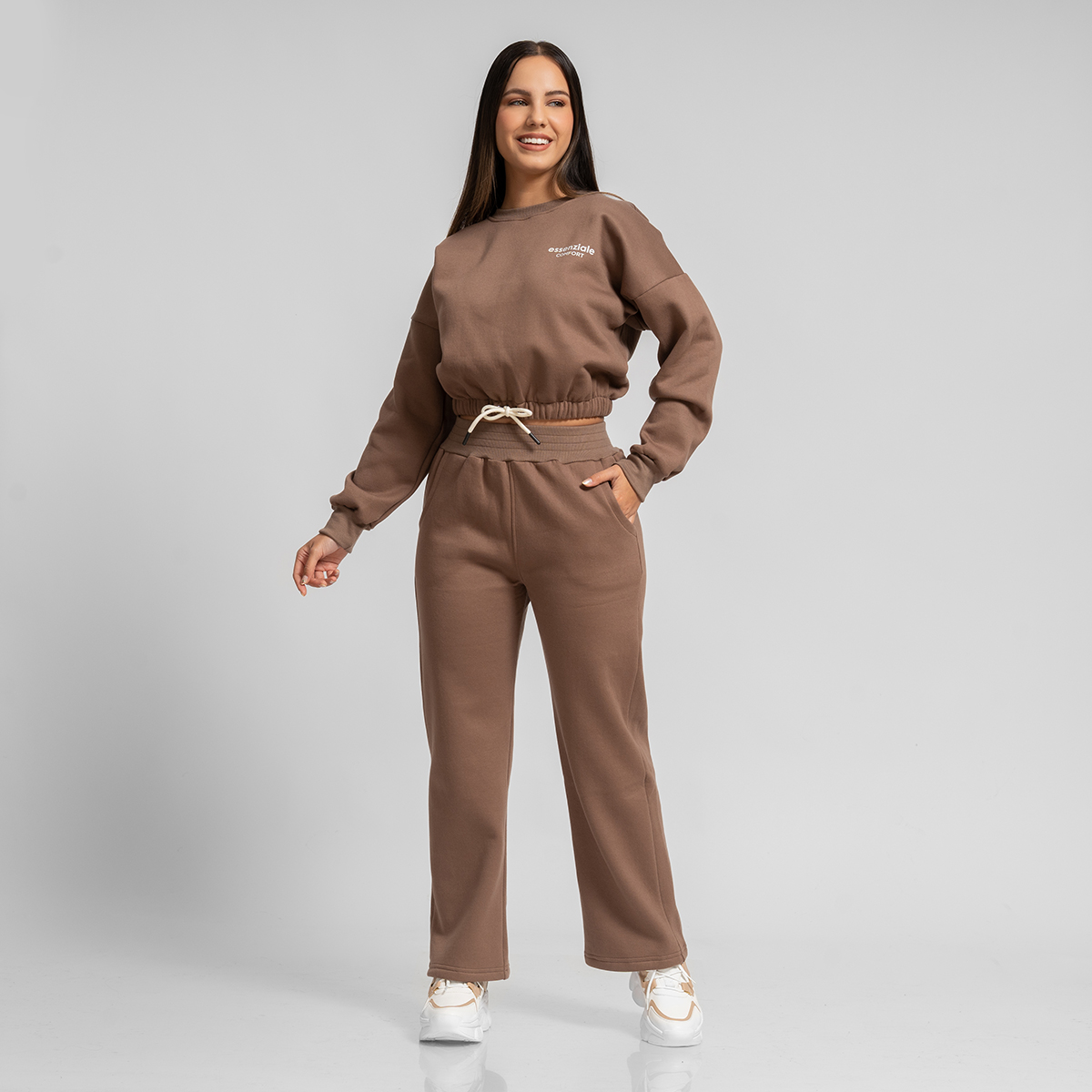CONJUNTO BUZO POLERA Y JOGGER PALAZZO MARRÓN PARA MUJER - 1