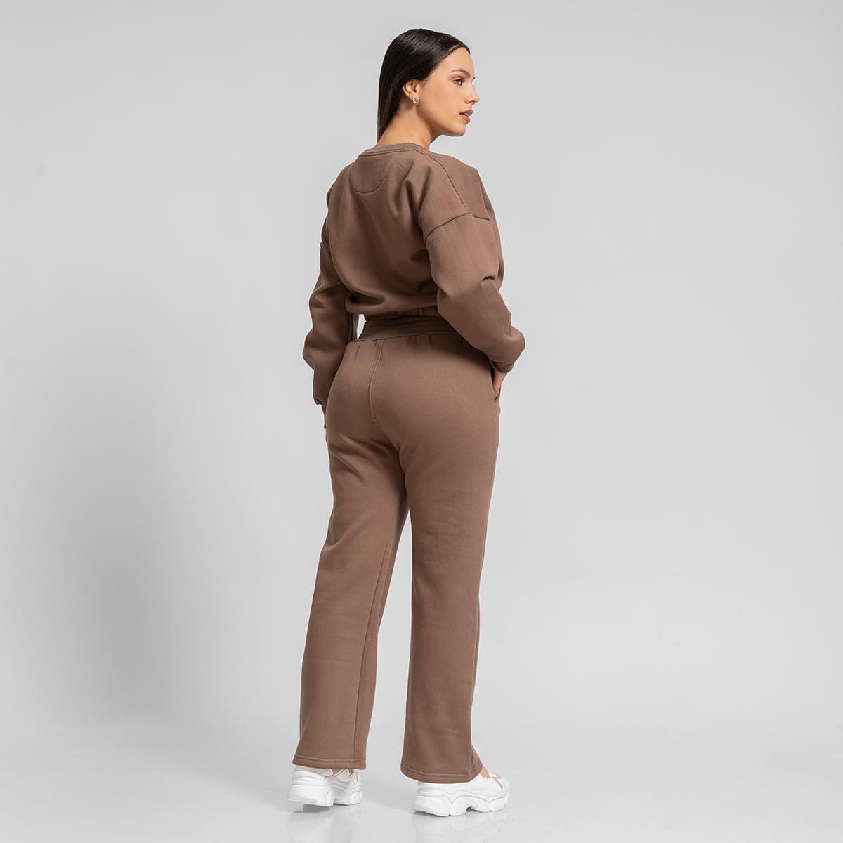 CONJUNTO BUZO POLERA Y JOGGER PALAZZO MARRÓN PARA MUJER - 2