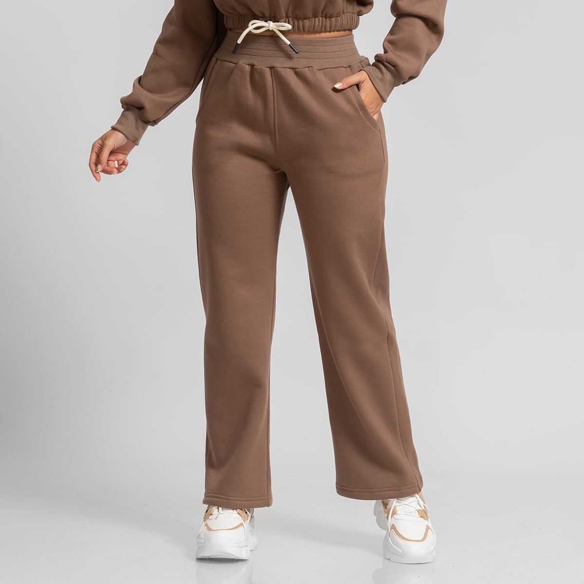 CONJUNTO BUZO POLERA Y JOGGER PALAZZO MARRÓN PARA MUJER - 3