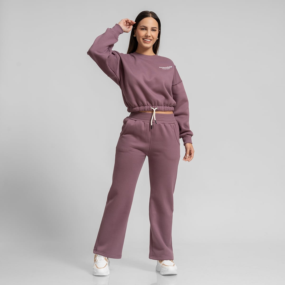 CONJUNTO BUZO POLERA Y JOGGER PALAZZO MORADO PARA MUJER - 1
