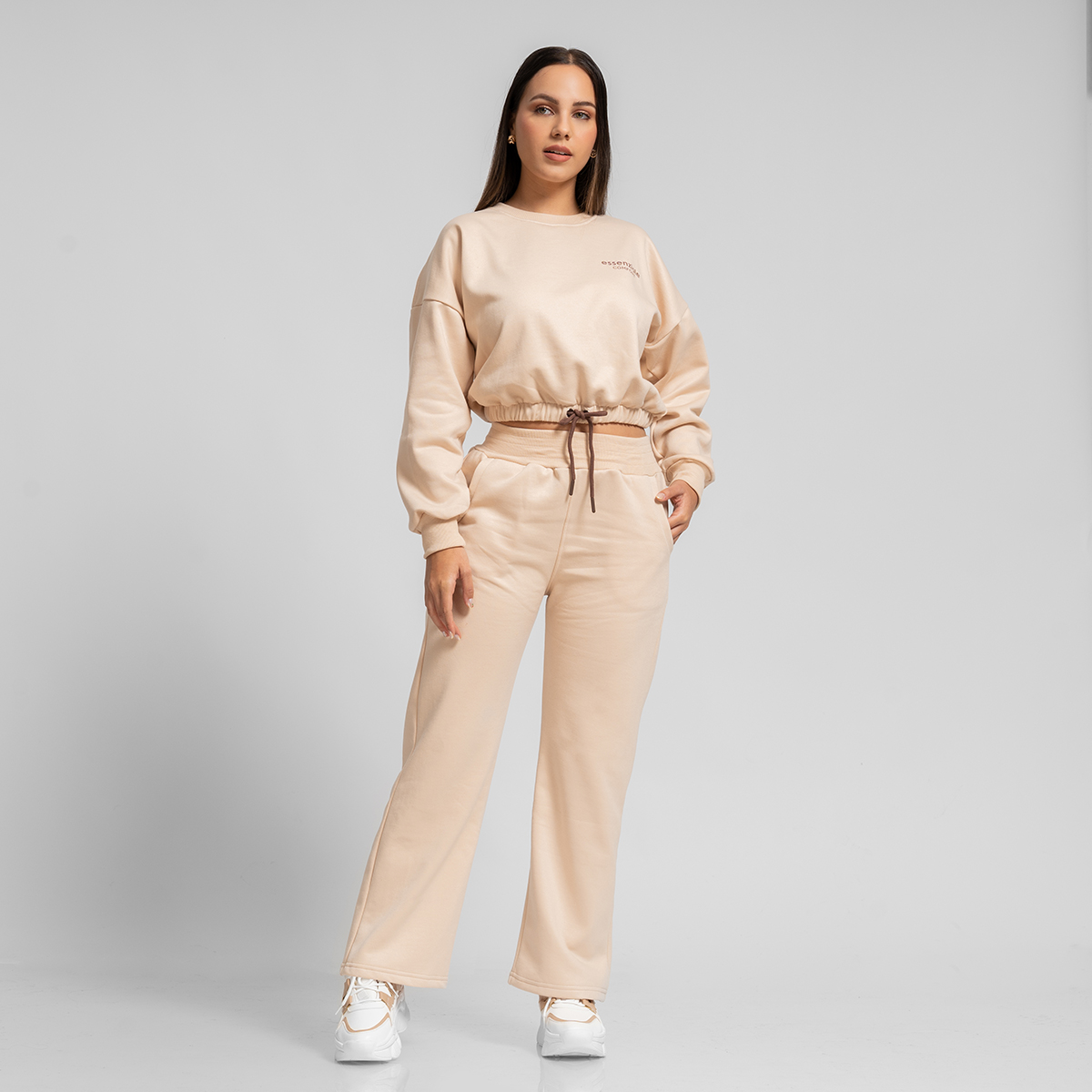 CONJUNTO BUZO PARA MUJER POLERA Y JOGGER PALAZZO BEIGE - 1