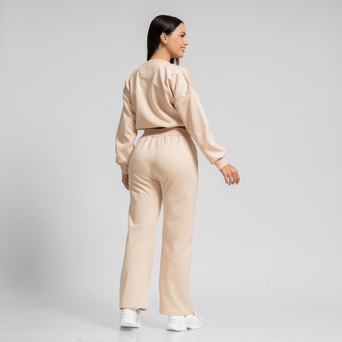 CONJUNTO BUZO PARA MUJER POLERA Y JOGGER PALAZZO BEIGE - 2
