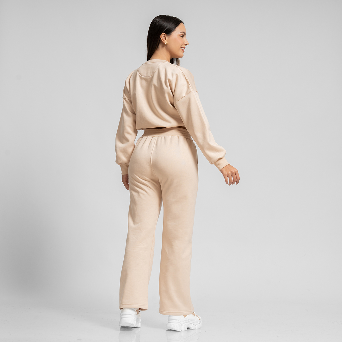 CONJUNTO BUZO PARA MUJER POLERA Y JOGGER PALAZZO BEIGE - 2