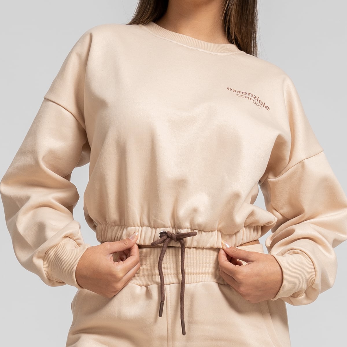CONJUNTO BUZO PARA MUJER POLERA Y JOGGER PALAZZO BEIGE - 3