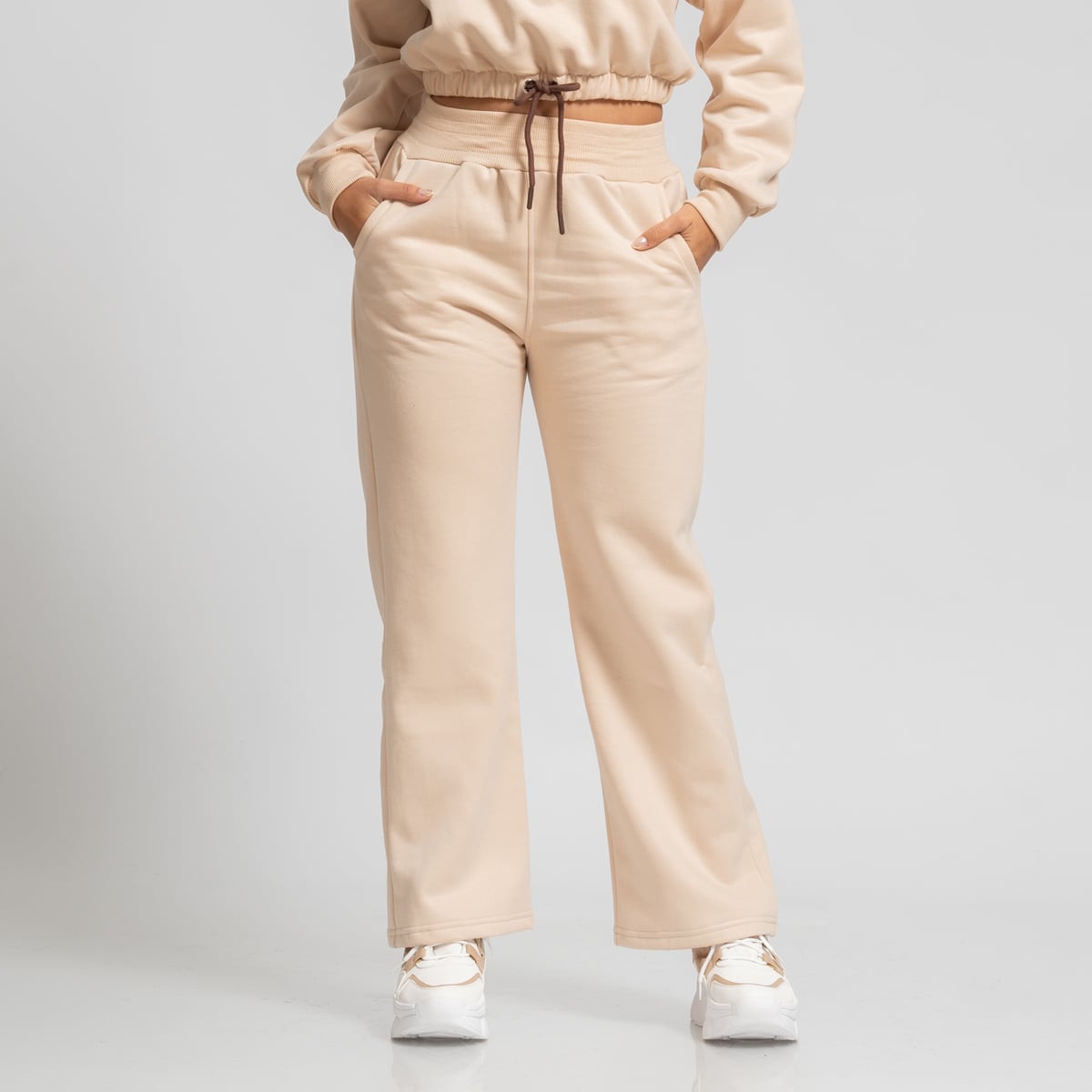 CONJUNTO BUZO PARA MUJER POLERA Y JOGGER PALAZZO BEIGE - 4