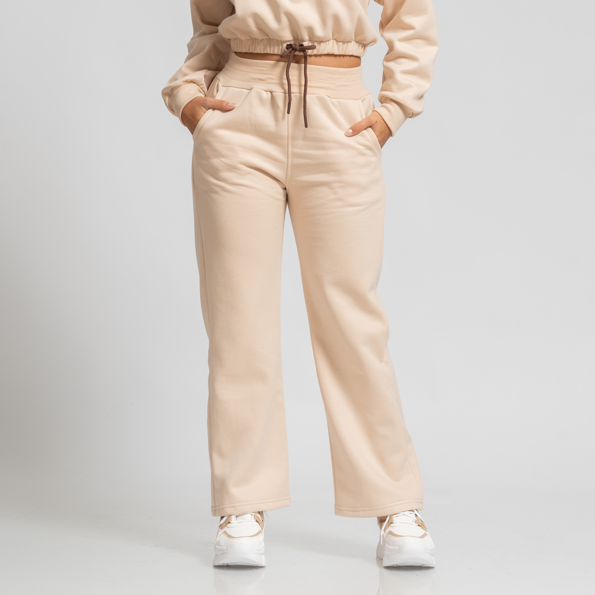 CONJUNTO BUZO PARA MUJER POLERA Y JOGGER PALAZZO BEIGE - 4