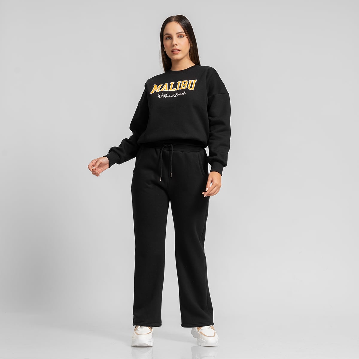 CONJUNTO BUZO POLERA Y PANTALÓN JOGGER PALAZZO NEGRO PARA MUJER - 1
