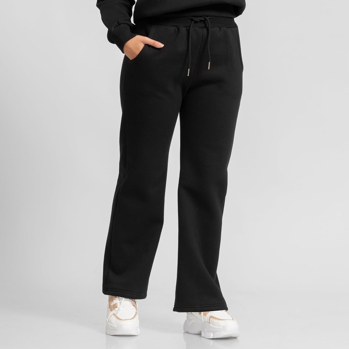 CONJUNTO BUZO POLERA Y PANTALÓN JOGGER PALAZZO NEGRO PARA MUJER - 3