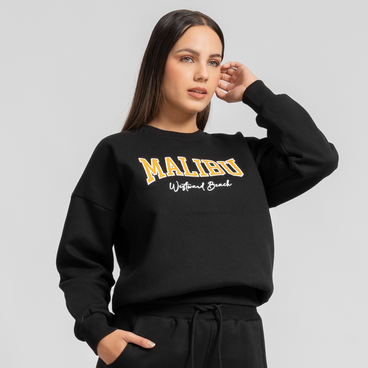 CONJUNTO BUZO POLERA Y PANTALÓN JOGGER PALAZZO NEGRO PARA MUJER - 4