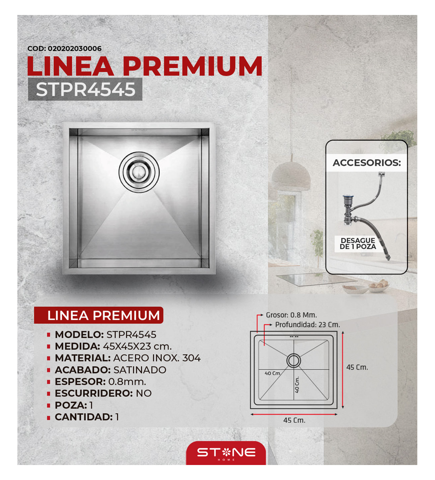 SET LAVADERO STONE HOME PREMIUM STPR4545 CAMILE ST-01 ESCURRIDOR - 3