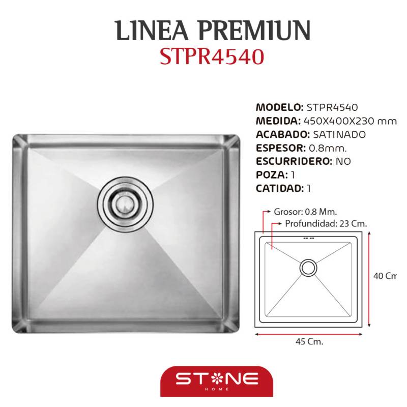 LAVADERO DE ACERO PREMIUM STPR4540 STONE - 3