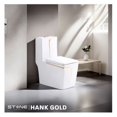 INODORO  MINIMALISTA HANK CUADRADO BLANCO C/ DORADO STONE - 1