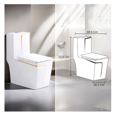 INODORO  MINIMALISTA HANK CUADRADO BLANCO C/ DORADO STONE - 2