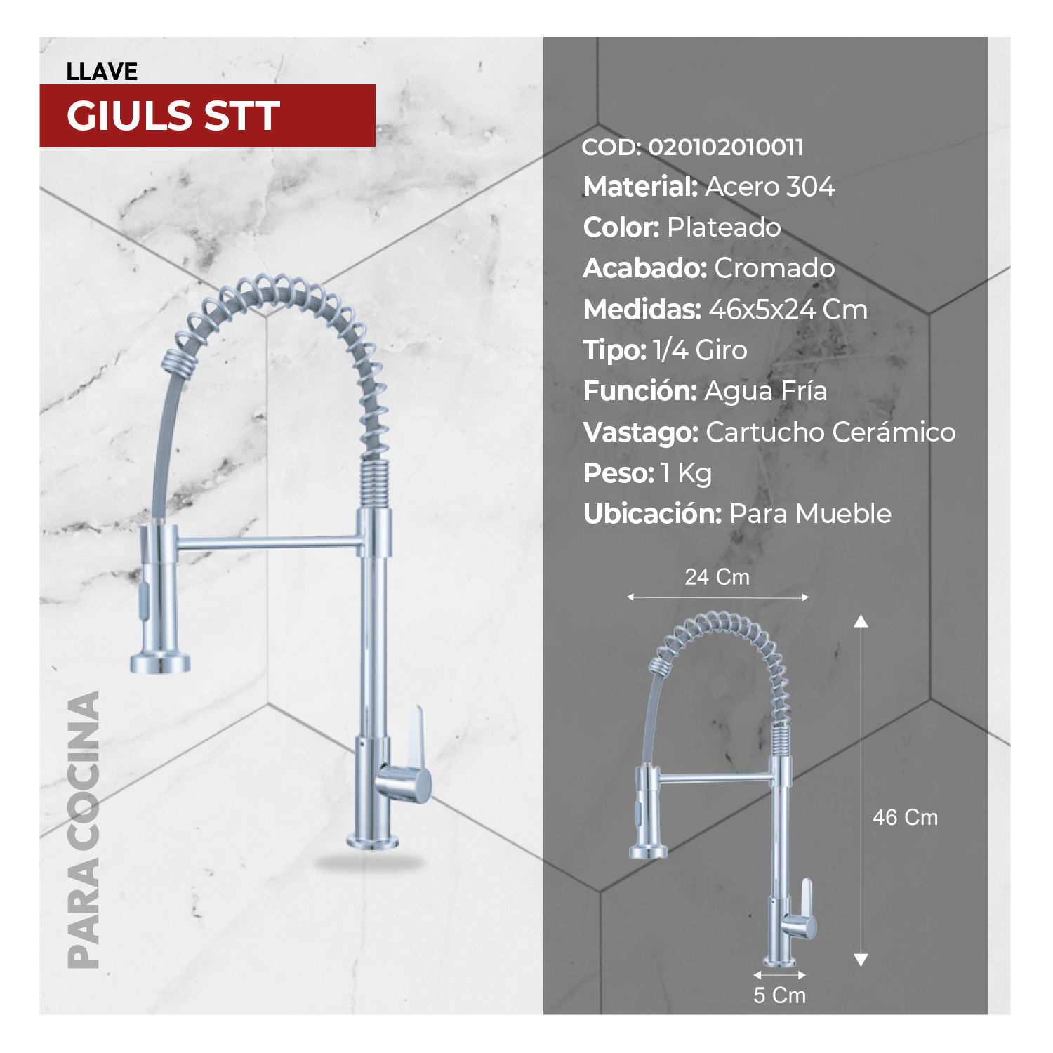 LLAVE DE COCINA AL MUEBLE GIULS STT-01 CROMADO STONE - 4