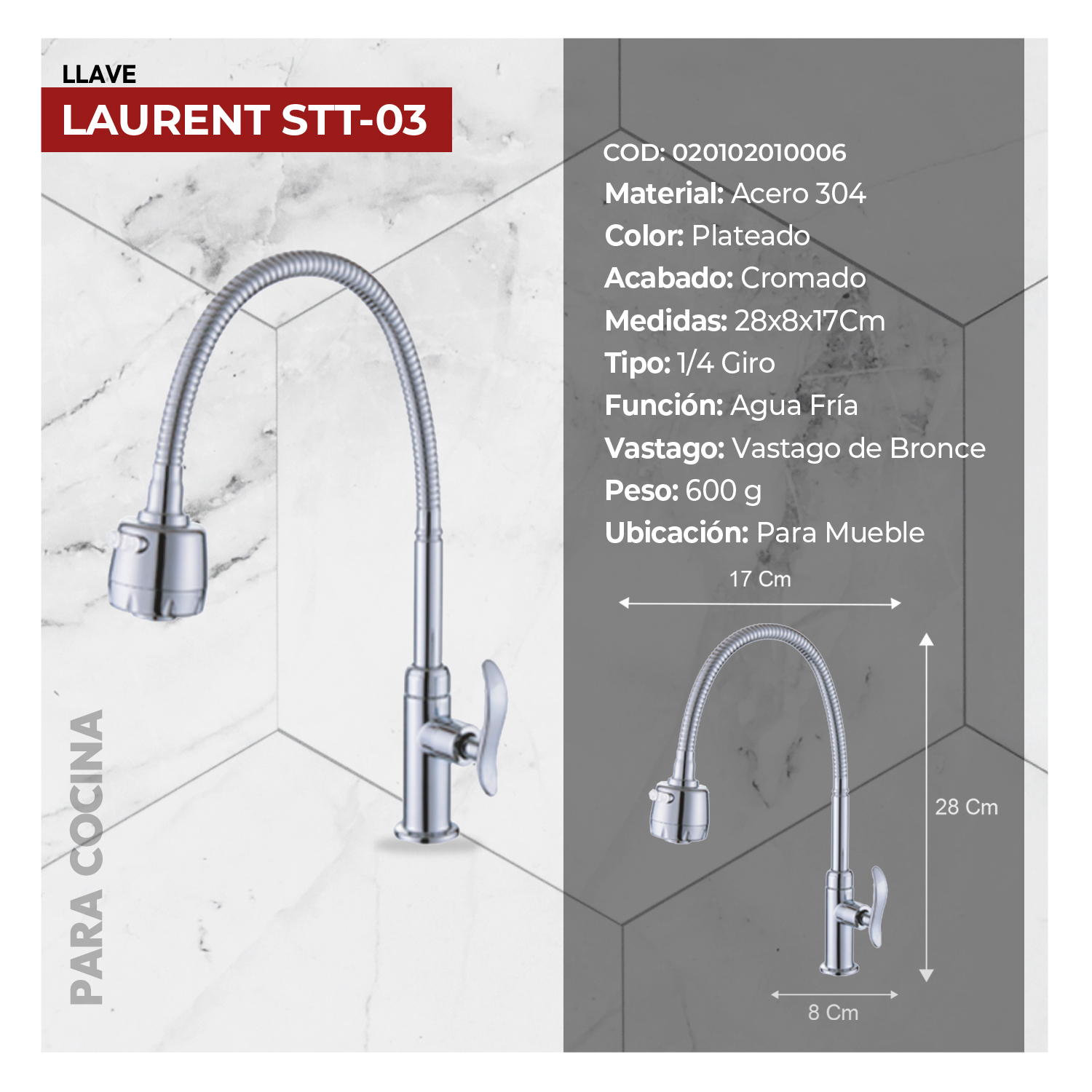 LLAVE DE LAVADERO  AL MUEBLE  LAURENT STT-03 STONE - 4