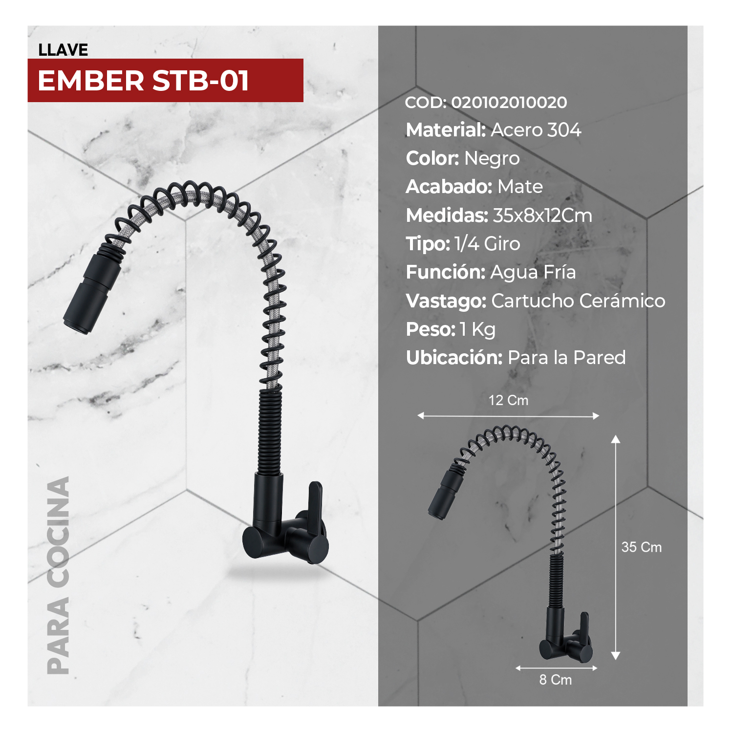 COMBO LAVADERO LUXURE STLU5044 + LLAVE EMBER STB-01 BLACK CON ESCURRIDOR (EXONERADO) - 4