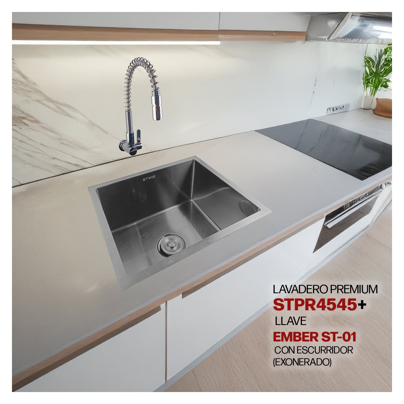 COMBO LAVADERO PREMIUM STPR4545 + LLAVE EMBER ST-01 CON ESCURRIDOR (EXONERADO) - 1