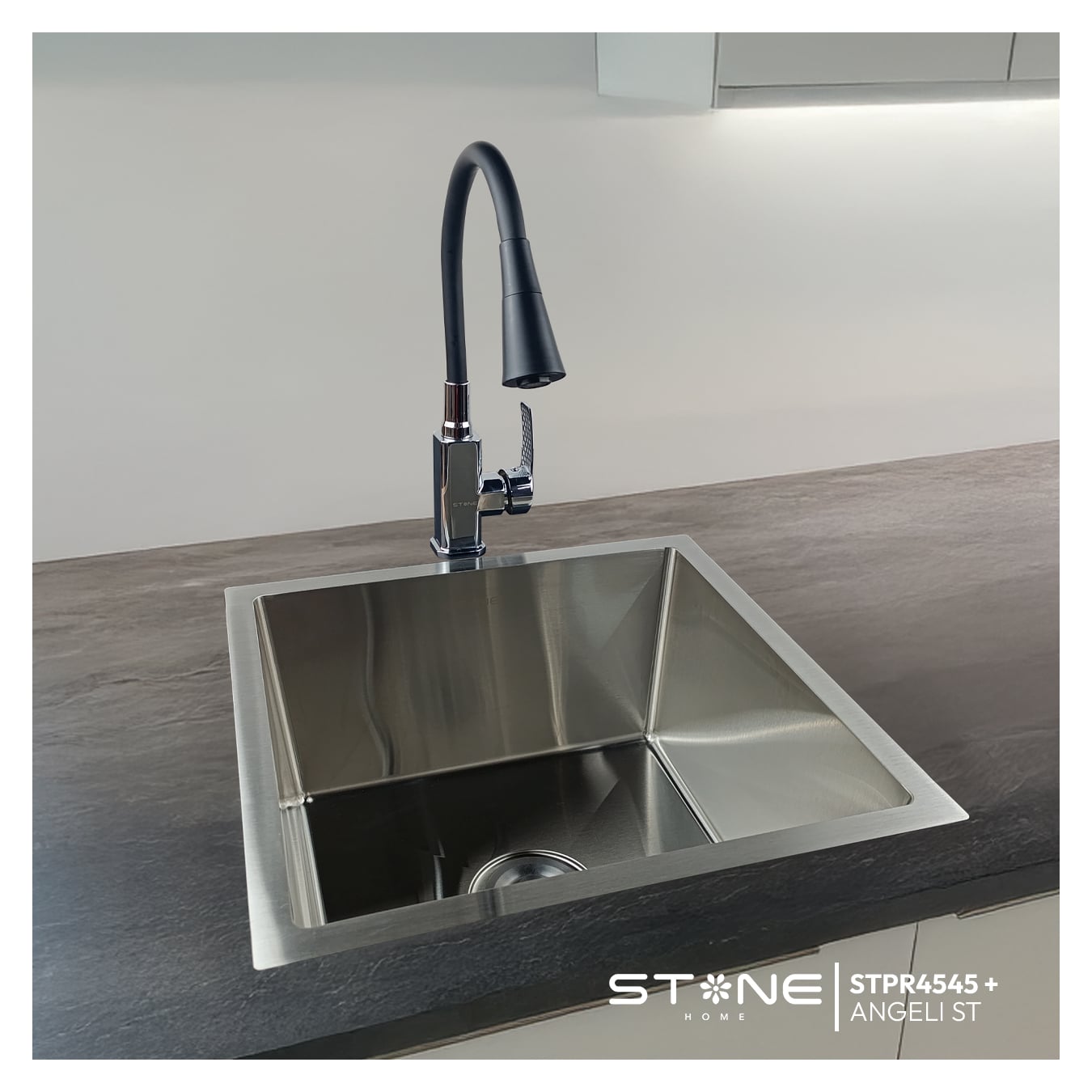 COMBO DE LAVADERO DE ACERO PREMIUM STPR4545 + ANGELI ST-01 CON ESCURRIDOR (EXONERADO) - 1