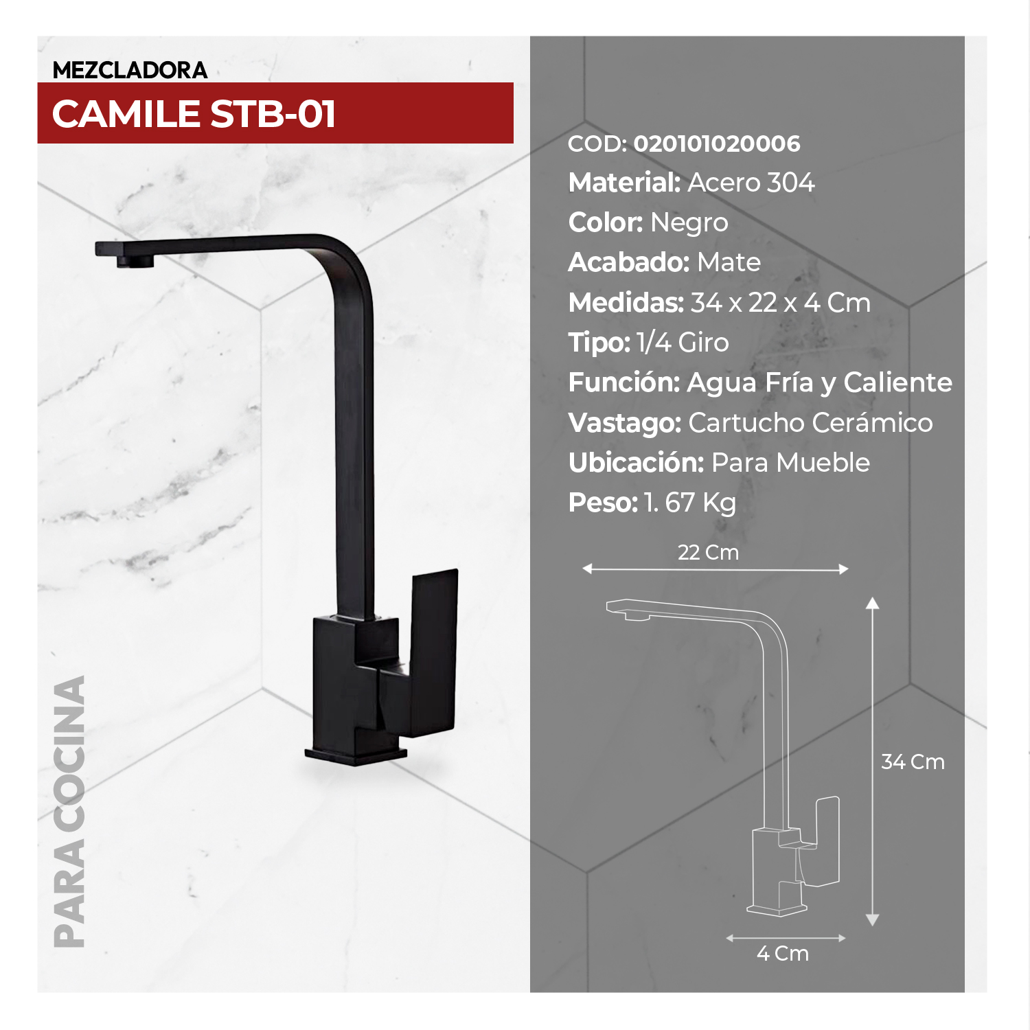 COMBO LAVADERO LUXURE STLU4540 + CAMILE STB-01 CON ESCURRIDOR (EXONERADO) - 4