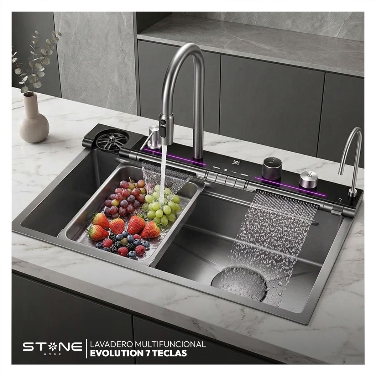 LAVADERO MULTIFUNCIONAL CON 9 FUNCIONES LUXURE STLU7546 DE 7 TECLAS STONE - 1