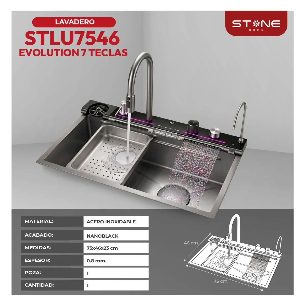LAVADERO MULTIFUNCIONAL CON 9 FUNCIONES LUXURE STLU7546 DE 7 TECLAS STONE - 5