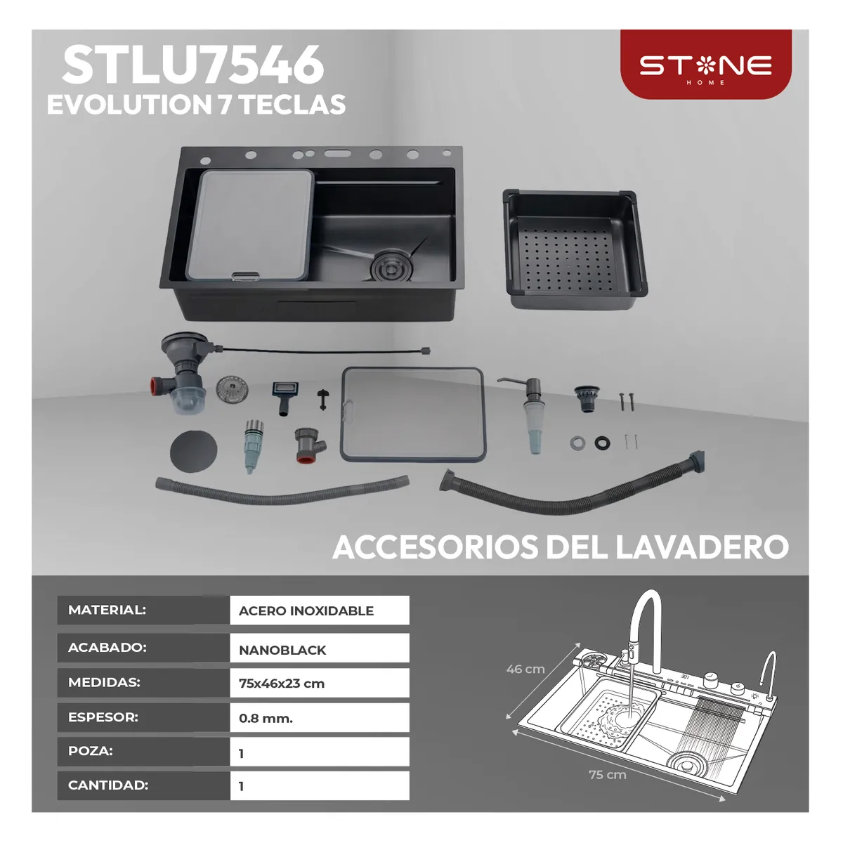 LAVADERO MULTIFUNCIONAL CON 9 FUNCIONES LUXURE STLU7546 DE 7 TECLAS STONE - 6
