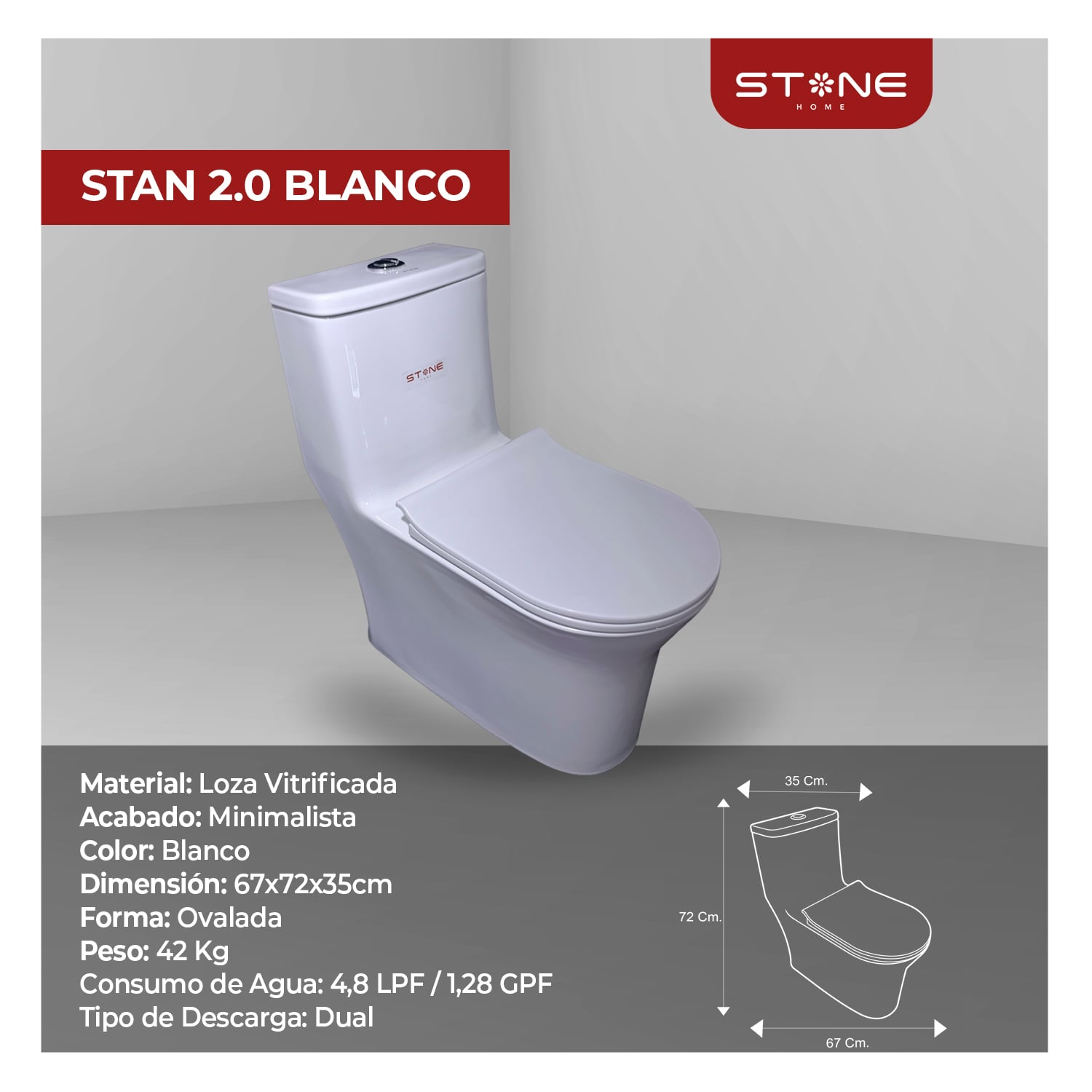 INODORO ONE PIECE MINIMALISTA STAN 2.0 BLANCO STONE - 4
