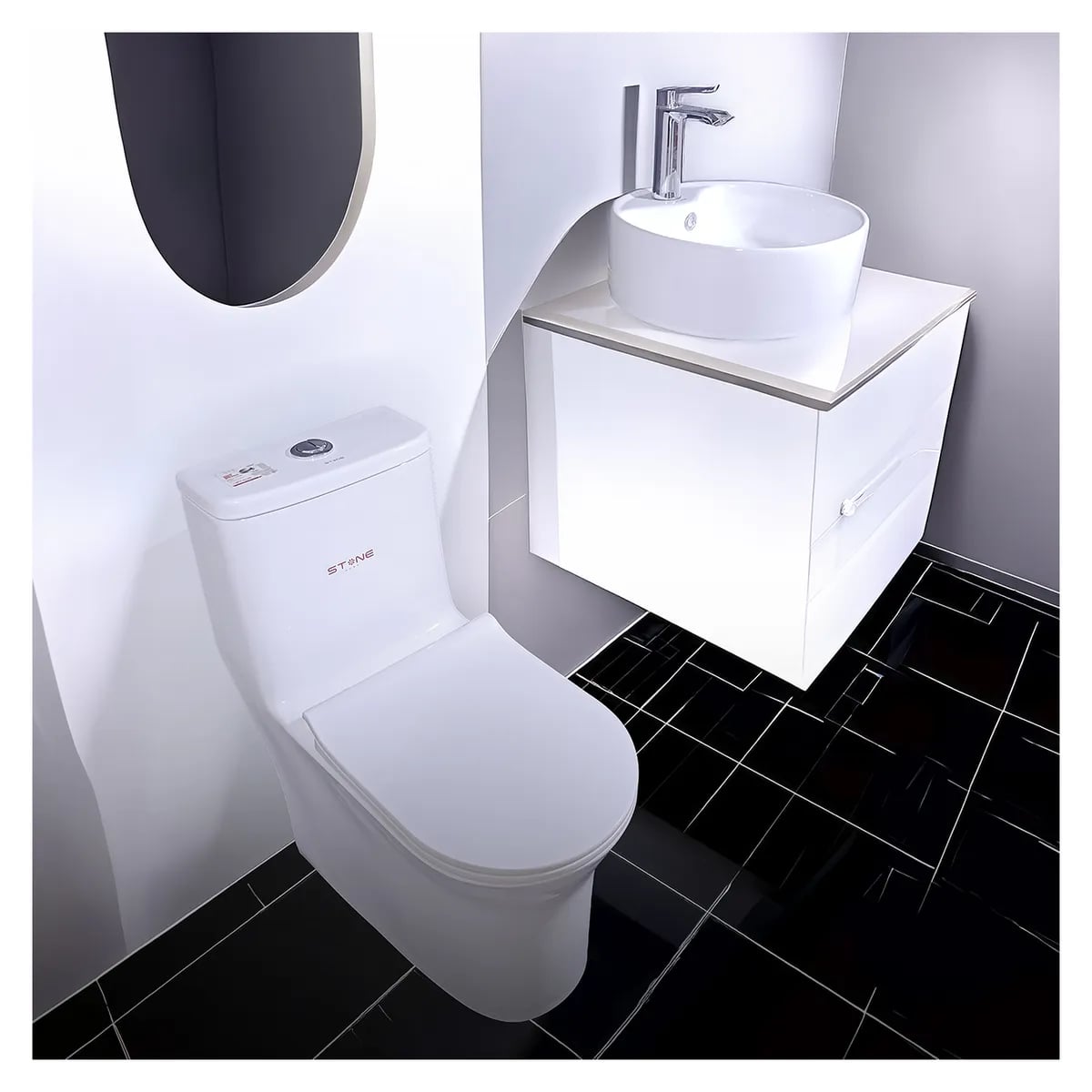 COMBO DE INODORO STAN 2.0 BLANCO + BOWL LAURE BLANCO + DESAGUE POP UP GRANDE CROMADO S/REBOSE P/BOWL CUERPO 10CM COLA 18 CM - 2