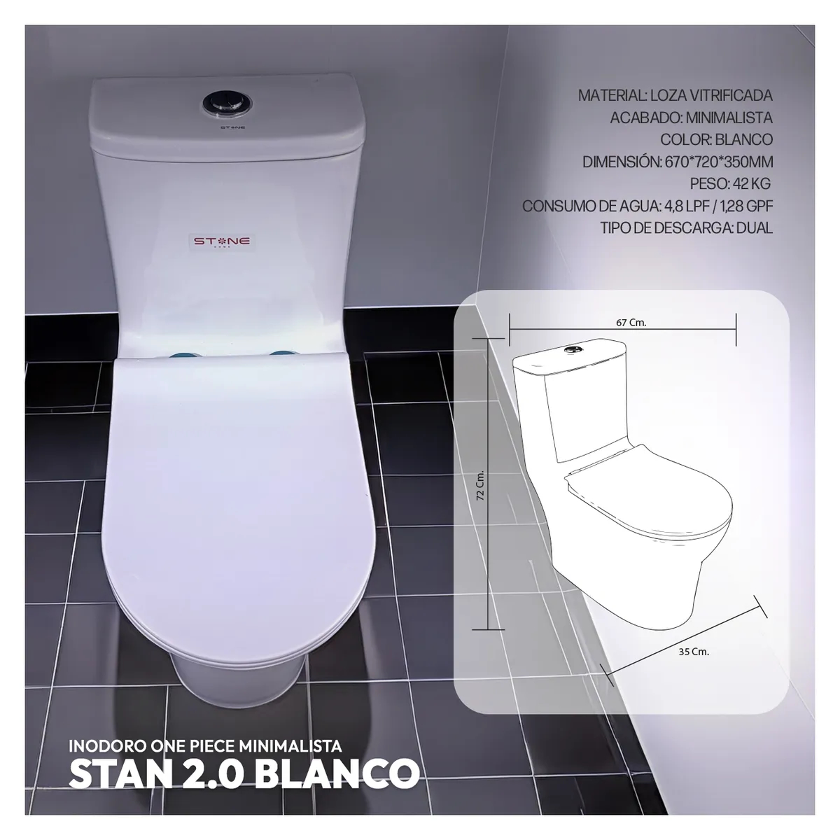 COMBO DE INODORO STAN 2.0 BLANCO + BOWL TANY BLANCO + DESAGUE POP UP GRANDE CROMADO S/REBOSE P/BOWL - 3