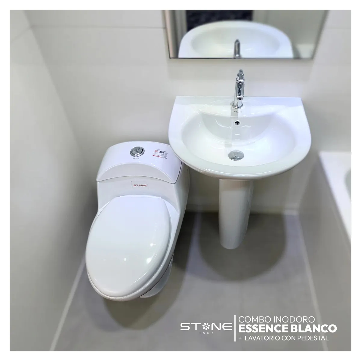 COMBO DE INODORO ESSENCE BLANCO + LAVATORIO DE 22 C/ PEDESTAL BLANCO STONE - 2