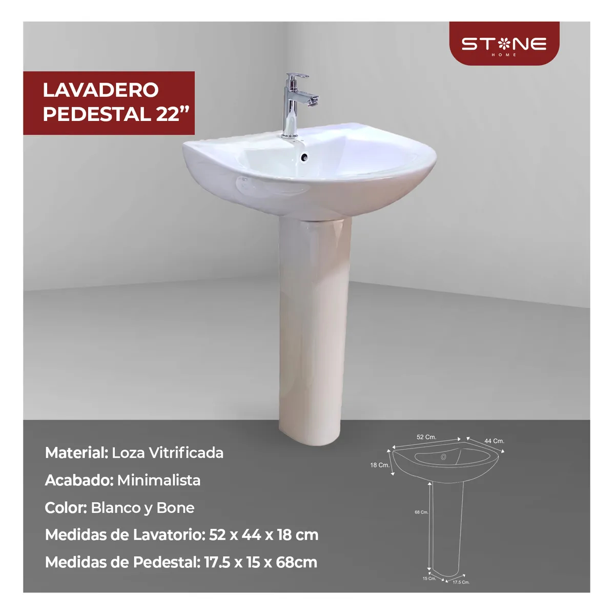 COMBO DE INODORO ESSENCE BLANCO + LAVATORIO DE 22 C/ PEDESTAL BLANCO STONE - 5